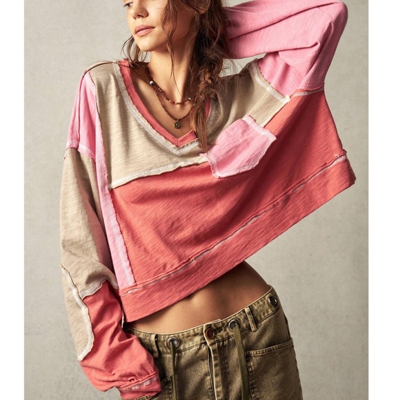 Color Block Reverse Stitch Oversized Long Sleeve Top - Picture 4 of 7